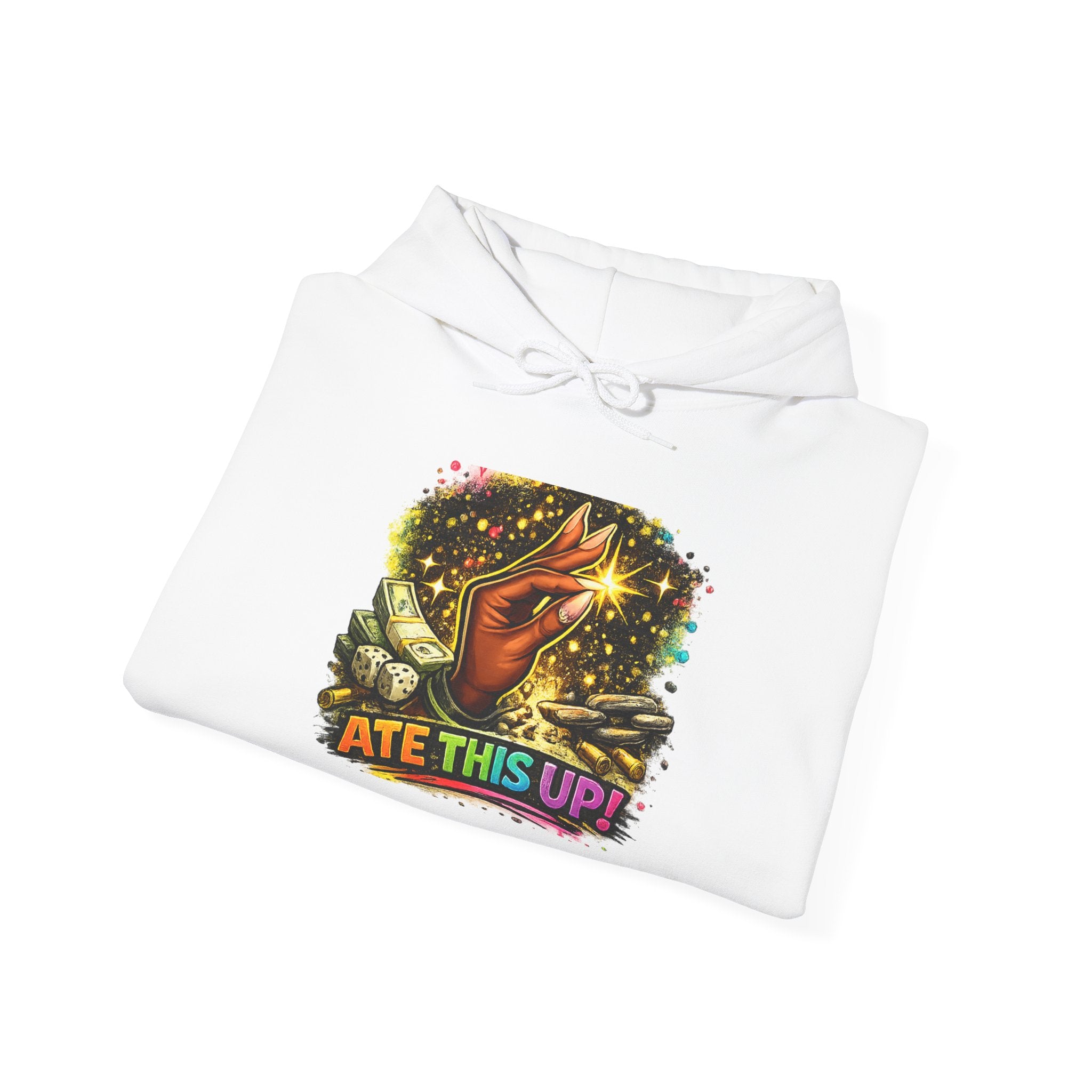 Hoodie — 'Ate This Up!' Retro Cosmic Hand Graphic Hoodie
