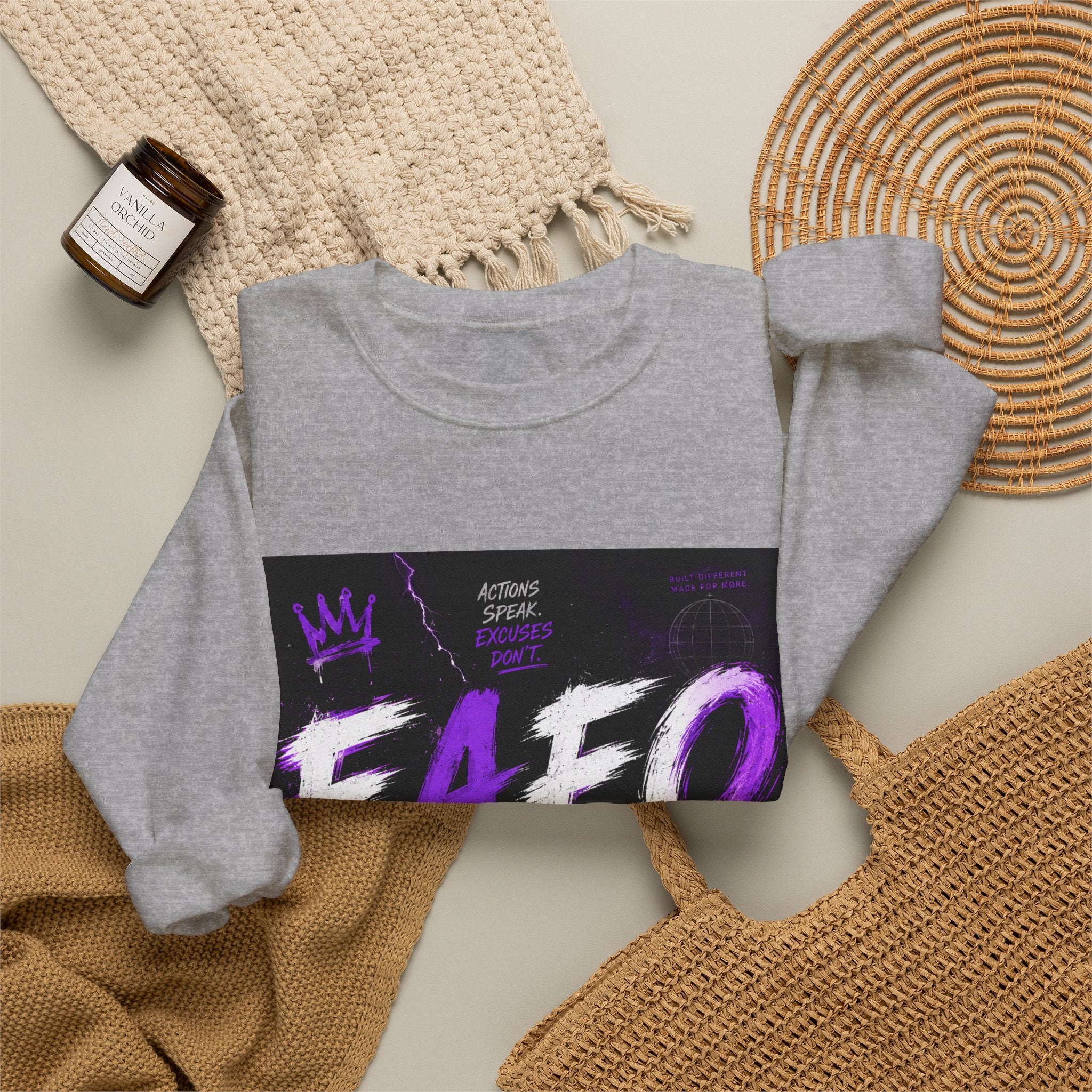FAFO Graffiti Crewneck Sweatshirt — Bold Purple Streetwear Pullover