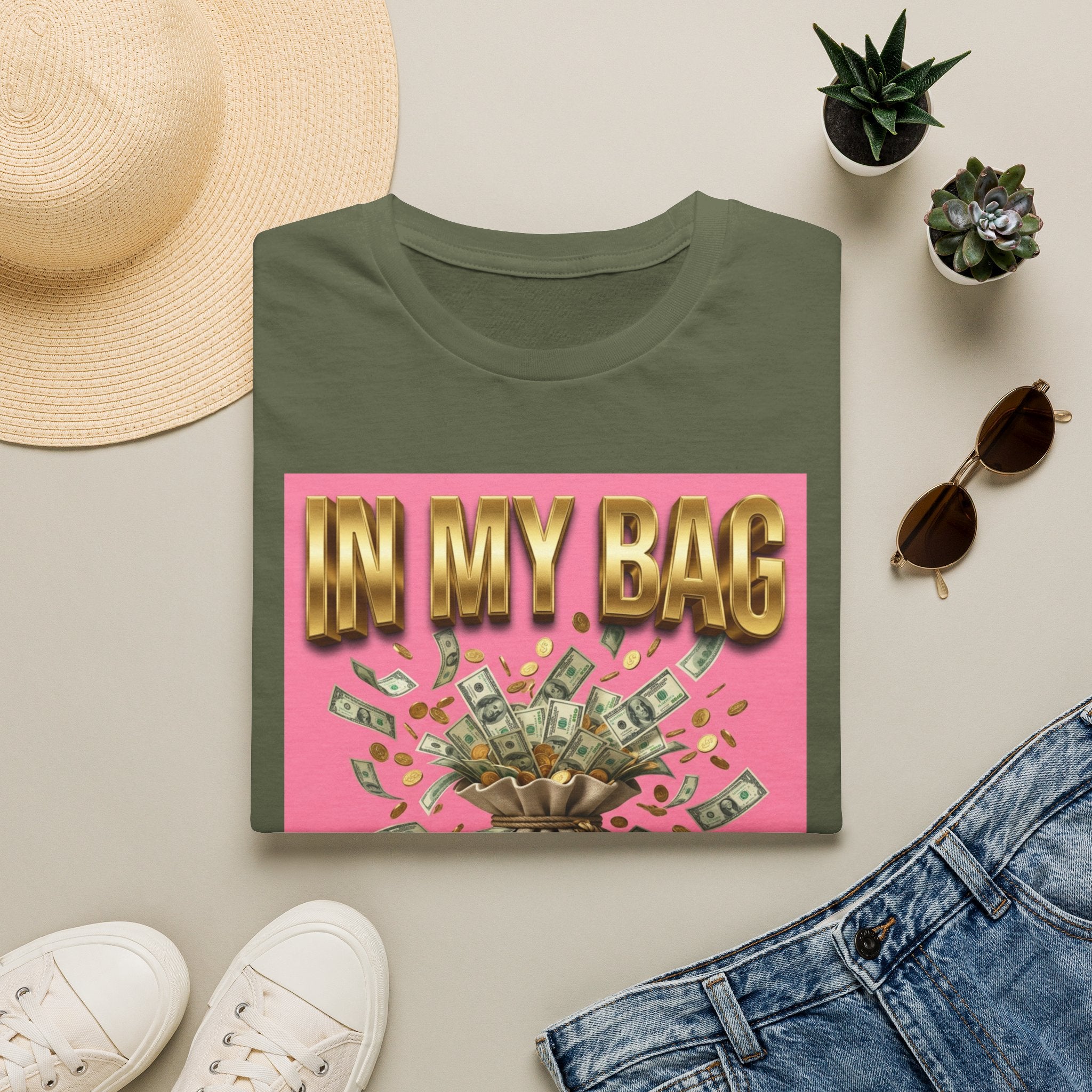 T-Shirt — "In My Bag, Not My Feelings" Pink Money Graphic Tee