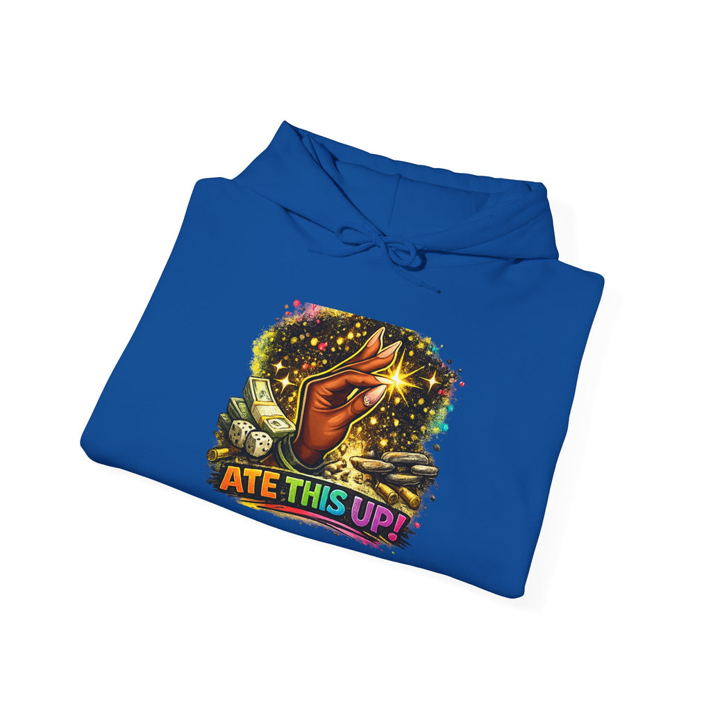 Hoodie — 'Ate This Up!' Retro Cosmic Hand Graphic Hoodie