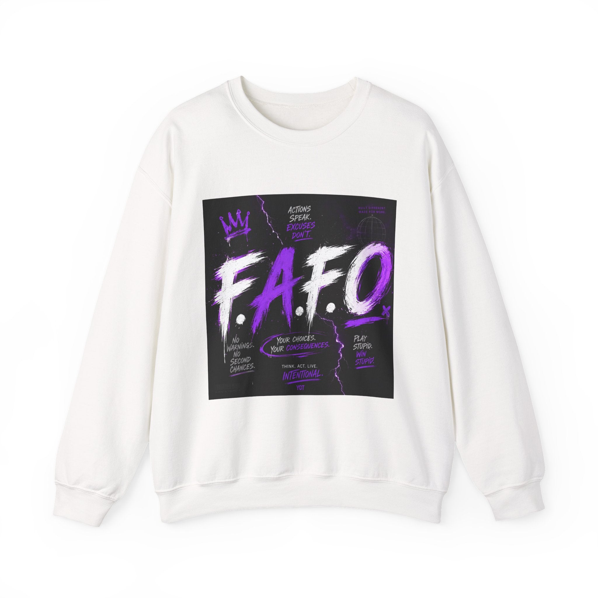FAFO Graffiti Crewneck Sweatshirt — Bold Purple Streetwear Pullover