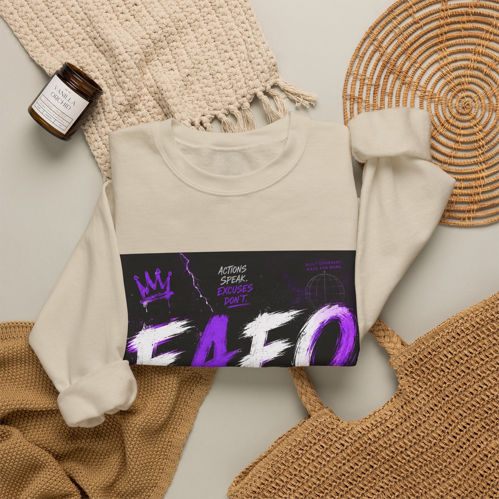 FAFO Graffiti Crewneck Sweatshirt — Bold Purple Streetwear Pullover