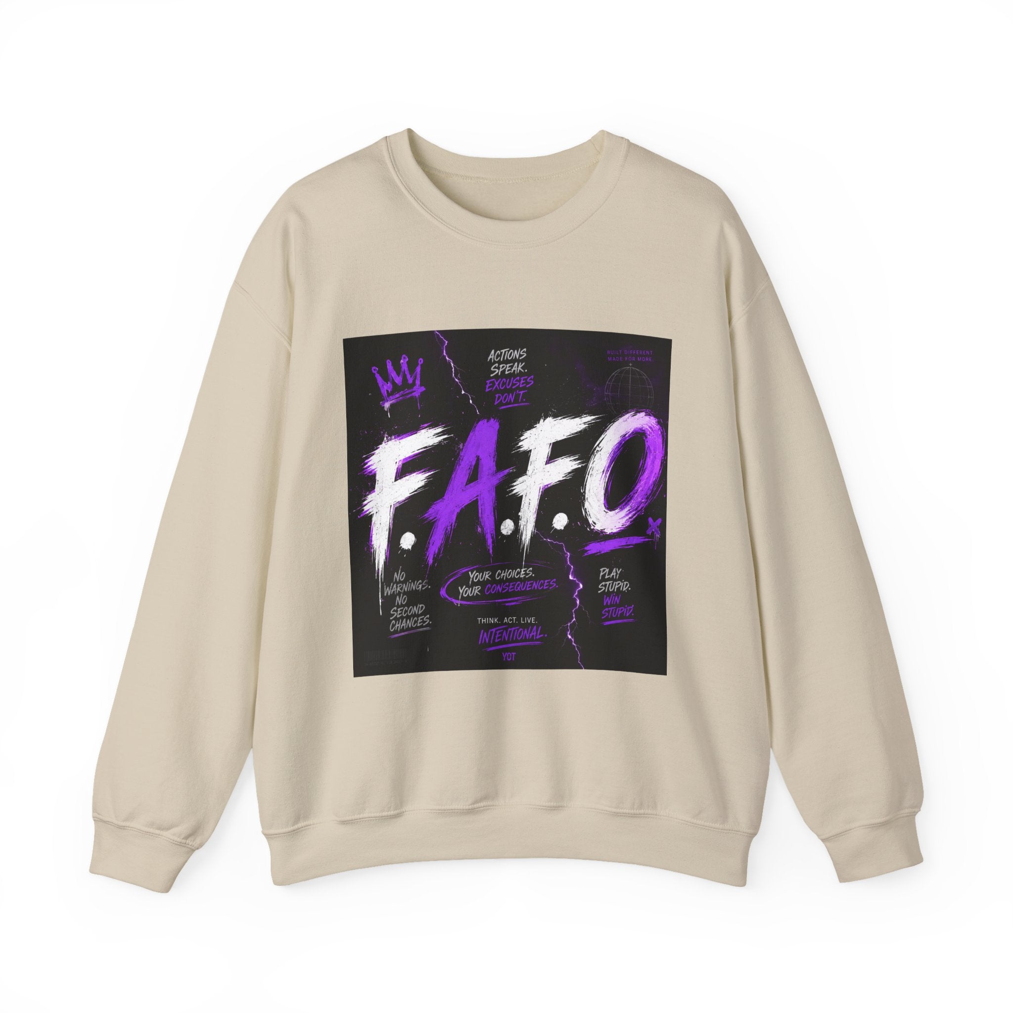 FAFO Graffiti Crewneck Sweatshirt — Bold Purple Streetwear Pullover