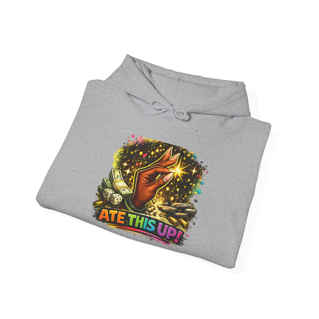 Hoodie — 'Ate This Up!' Retro Cosmic Hand Graphic Hoodie