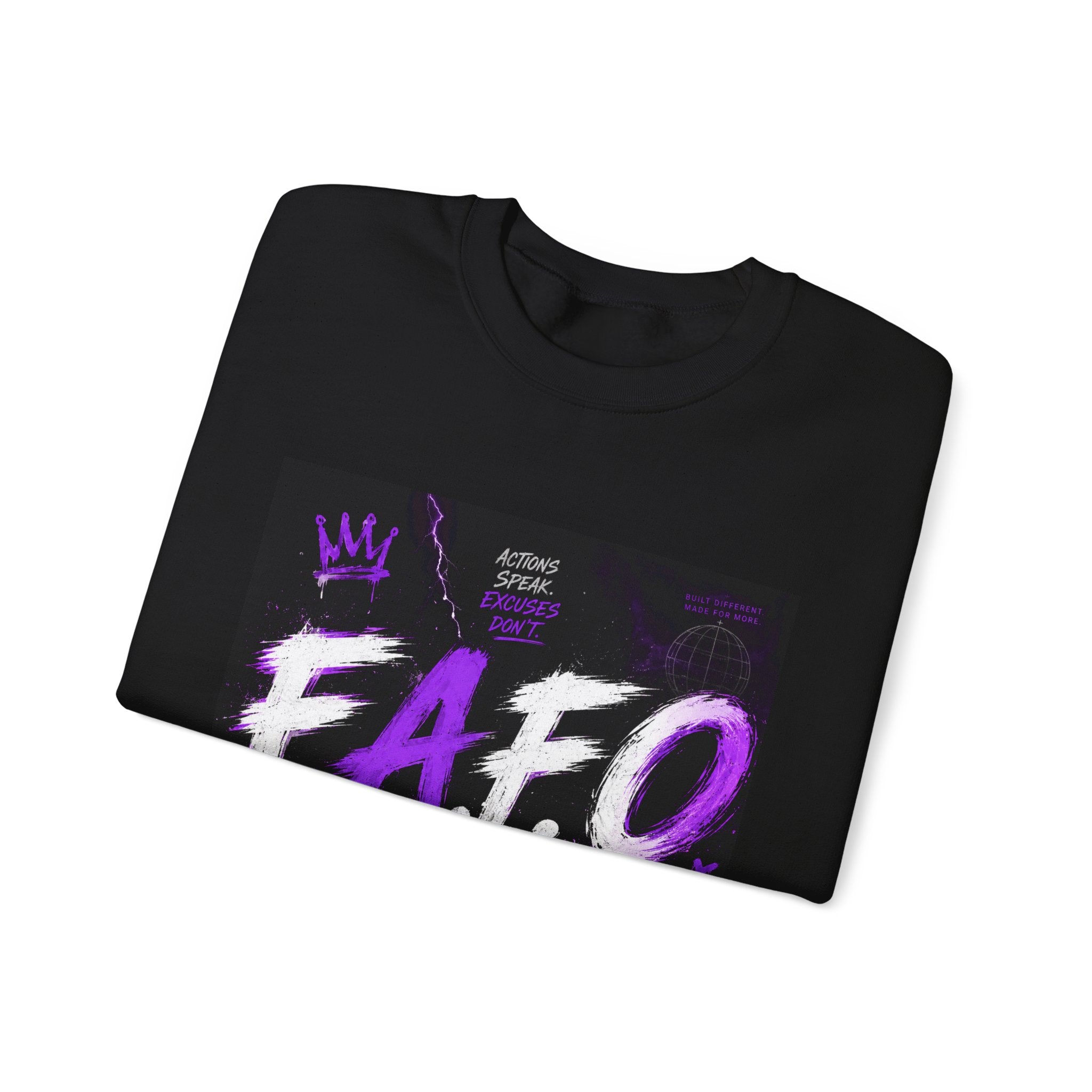 FAFO Graffiti Crewneck Sweatshirt — Bold Purple Streetwear Pullover