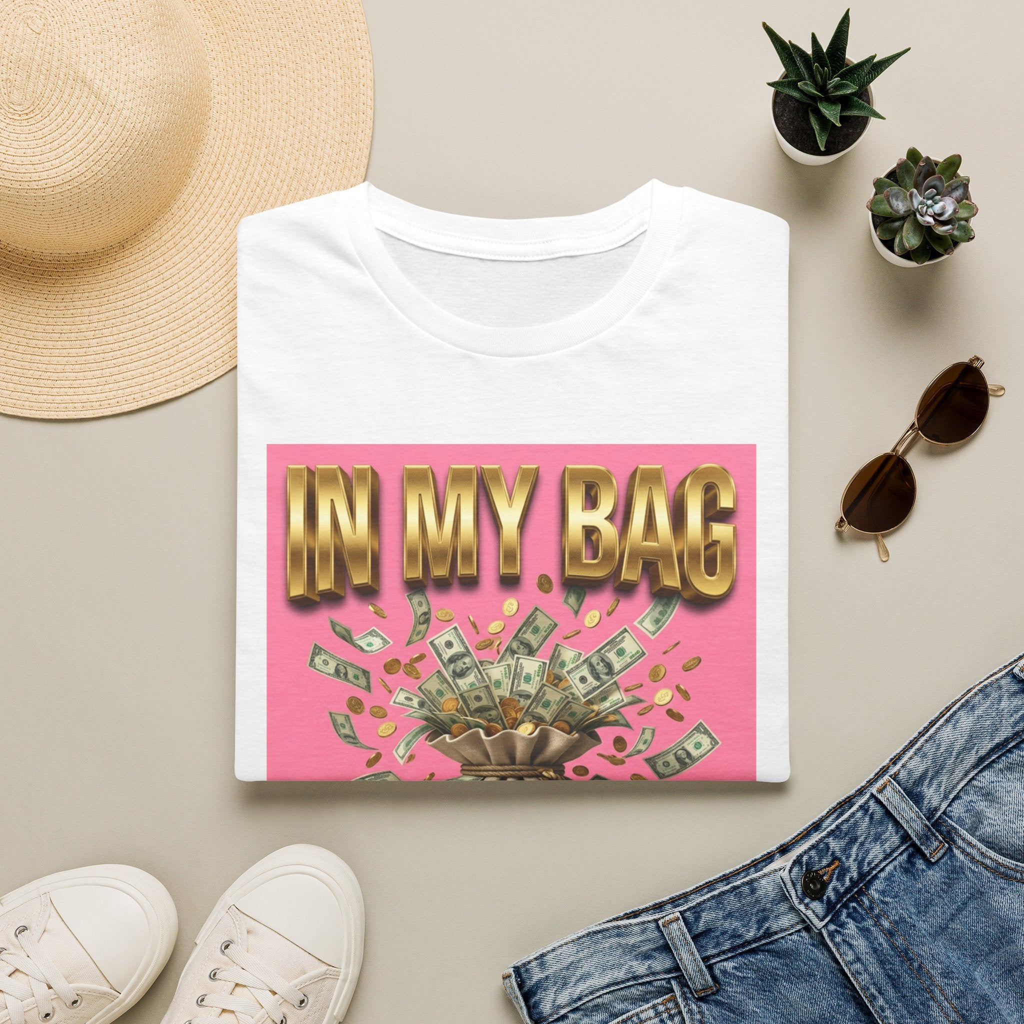 T-Shirt — "In My Bag, Not My Feelings" Pink Money Graphic Tee