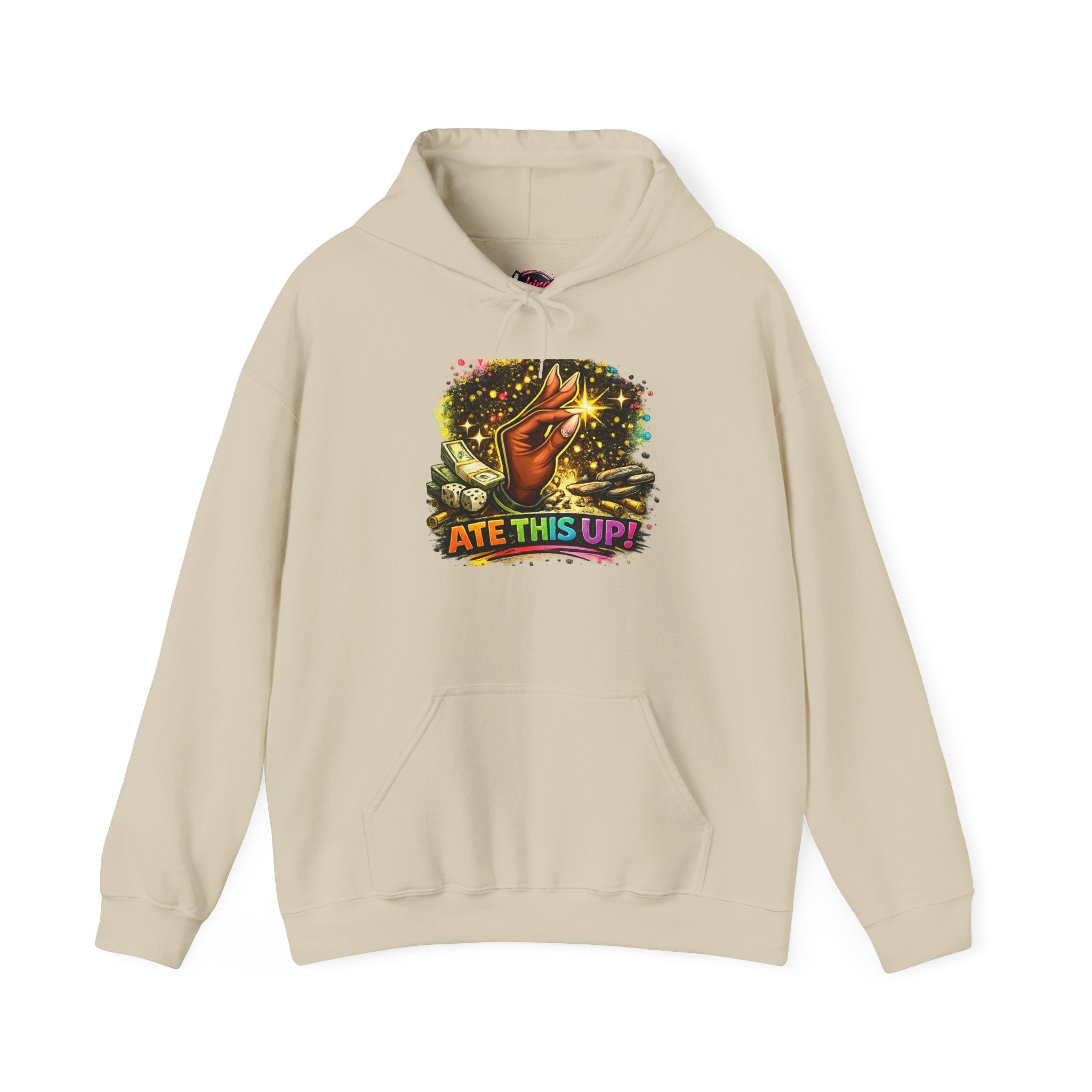 Hoodie — 'Ate This Up!' Retro Cosmic Hand Graphic Hoodie