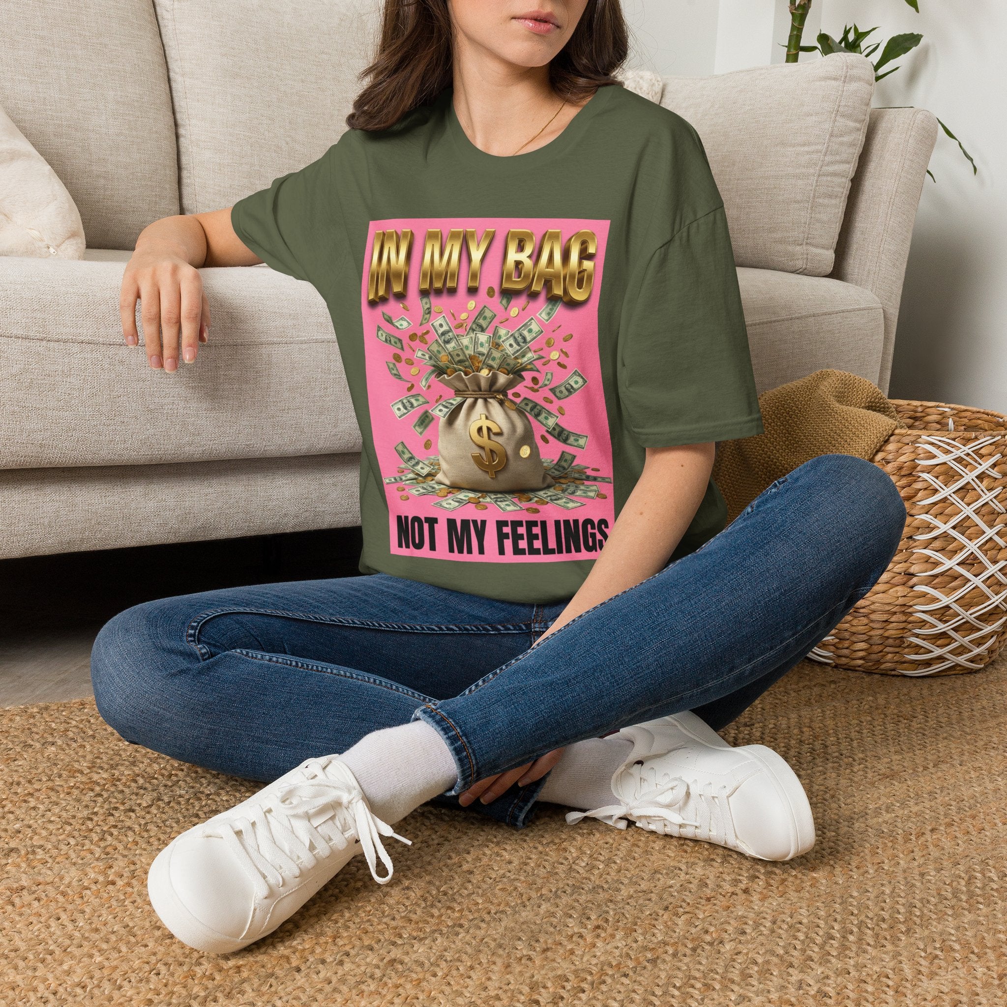 T-Shirt — "In My Bag, Not My Feelings" Pink Money Graphic Tee