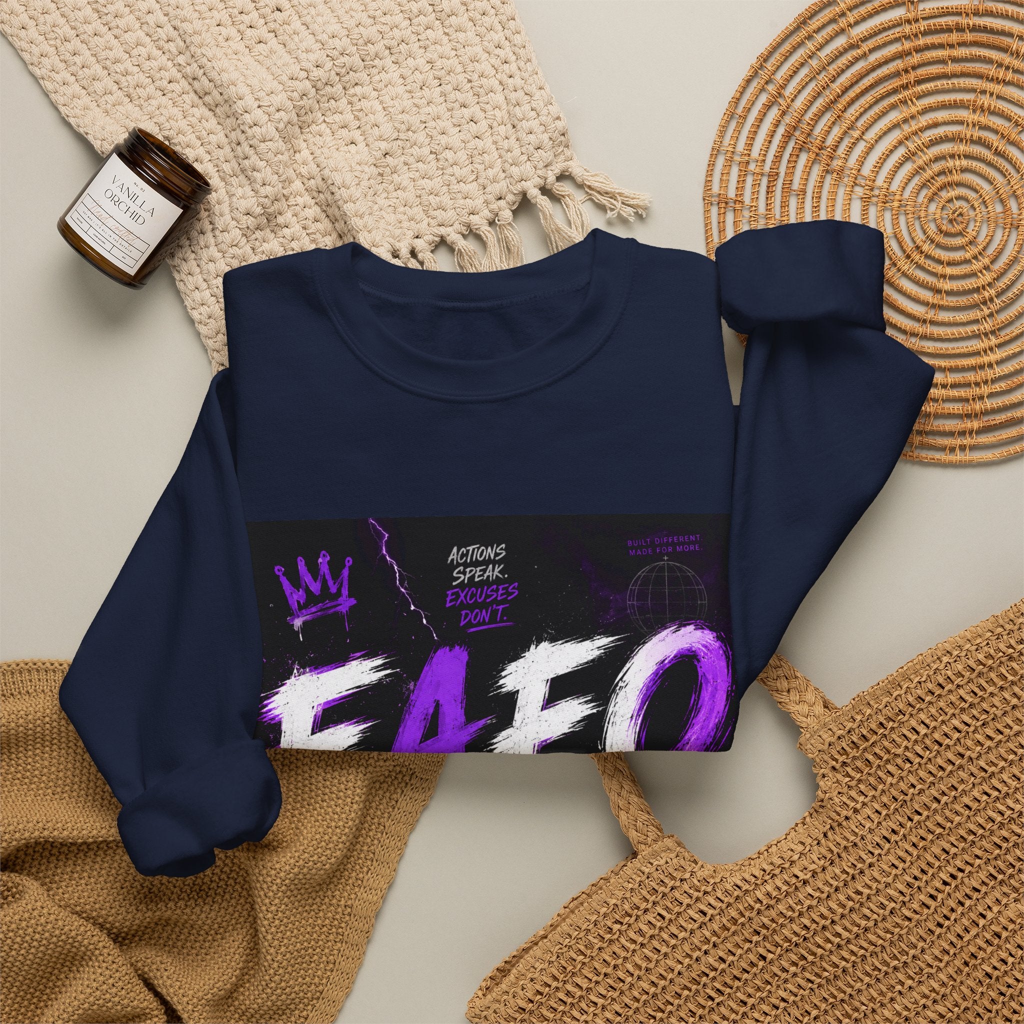FAFO Graffiti Crewneck Sweatshirt — Bold Purple Streetwear Pullover