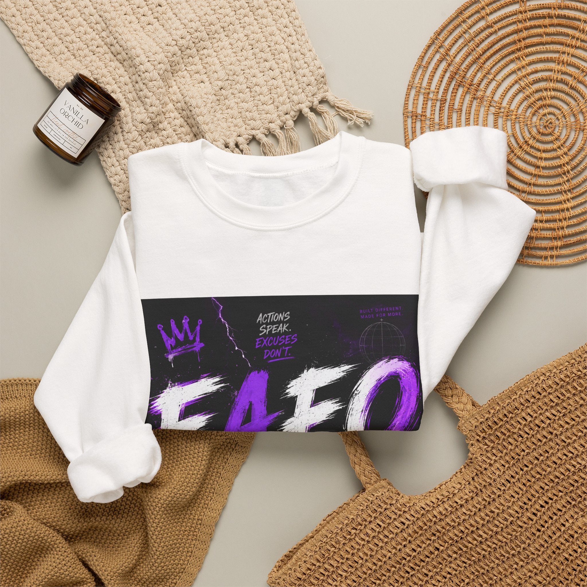 FAFO Graffiti Crewneck Sweatshirt — Bold Purple Streetwear Pullover