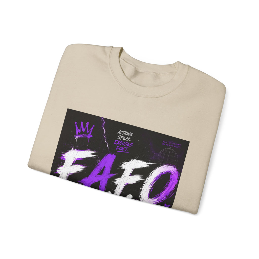 FAFO Graffiti Crewneck Sweatshirt — Bold Purple Streetwear Pullover