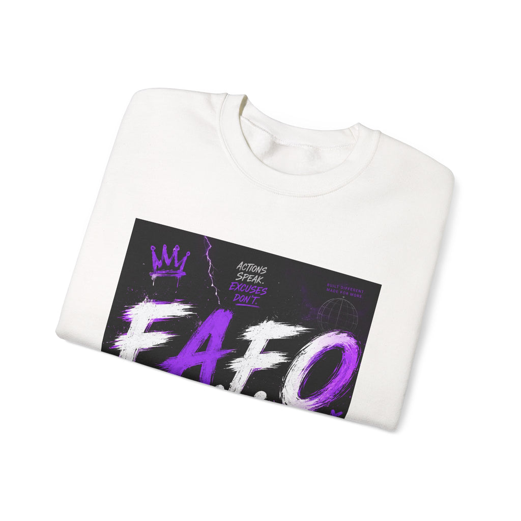 FAFO Graffiti Crewneck Sweatshirt — Bold Purple Streetwear Pullover