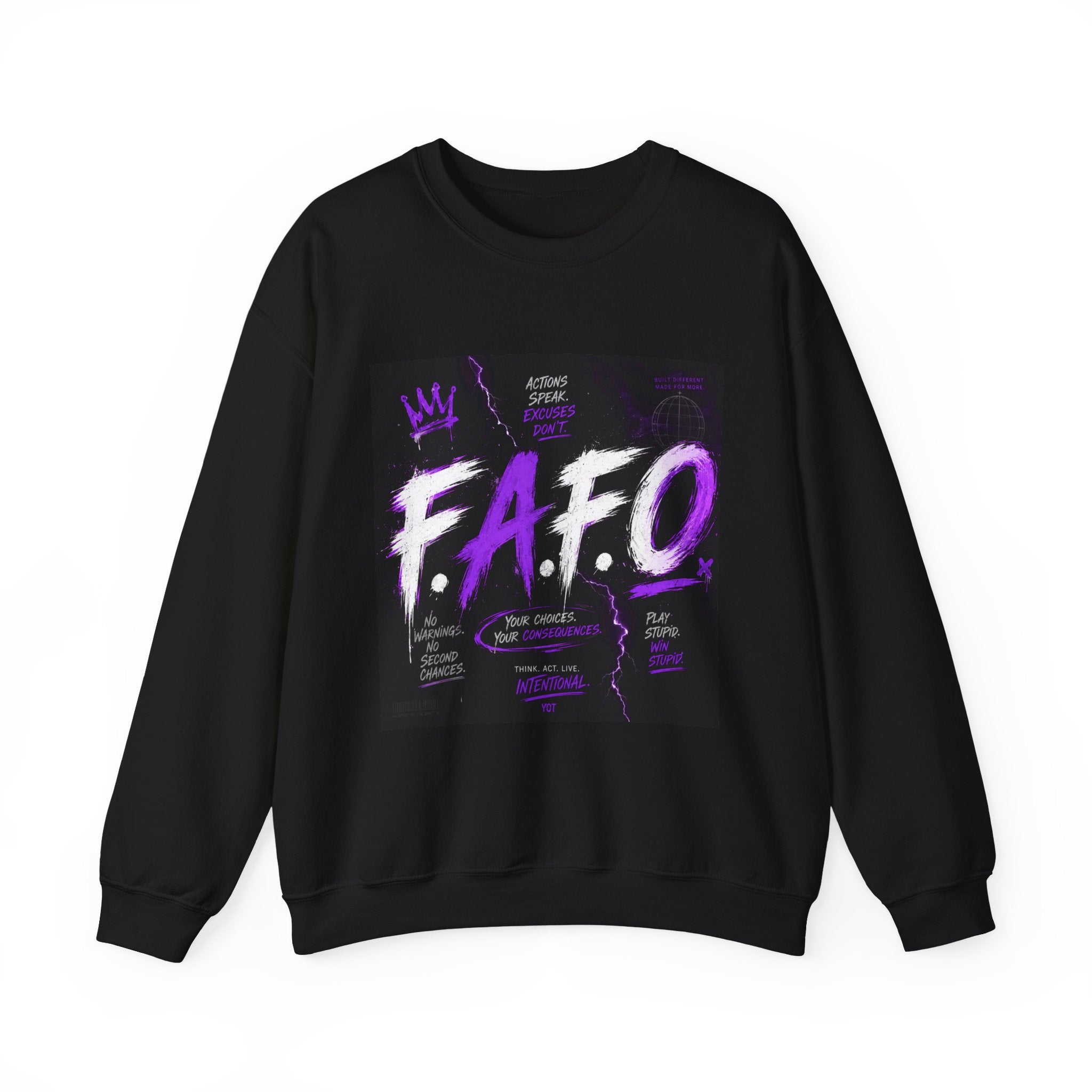 FAFO Graffiti Crewneck Sweatshirt — Bold Purple Streetwear Pullover