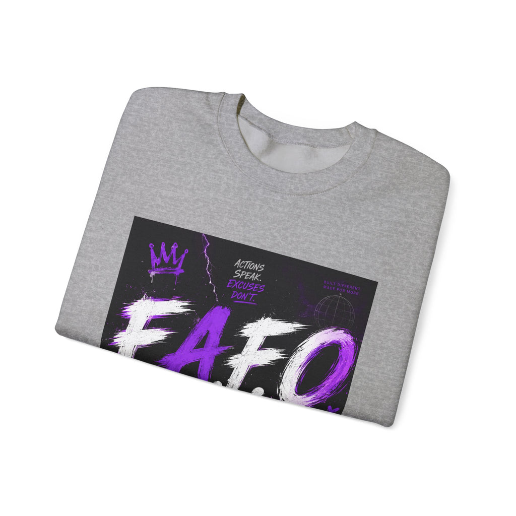 FAFO Graffiti Crewneck Sweatshirt — Bold Purple Streetwear Pullover