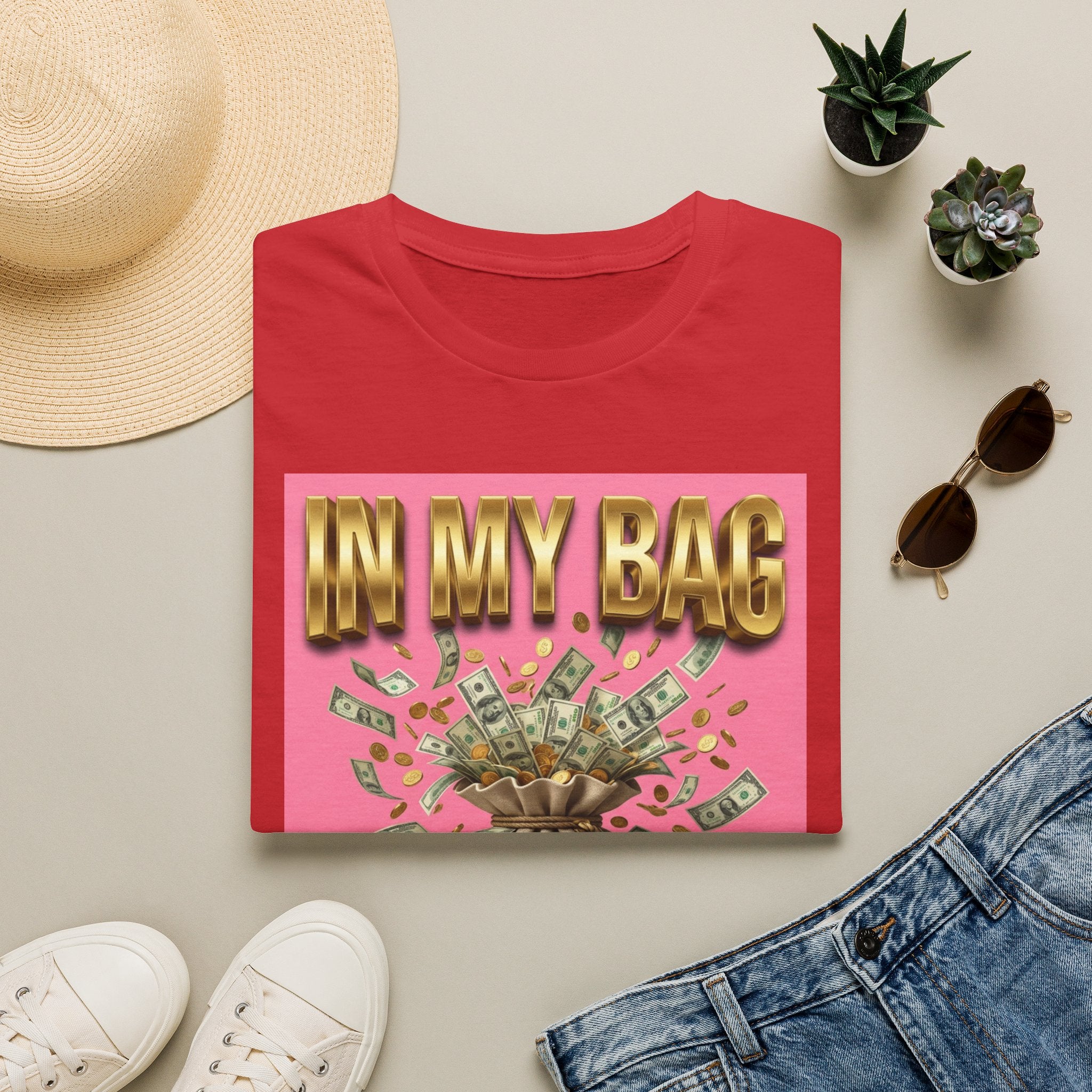 T-Shirt — "In My Bag, Not My Feelings" Pink Money Graphic Tee