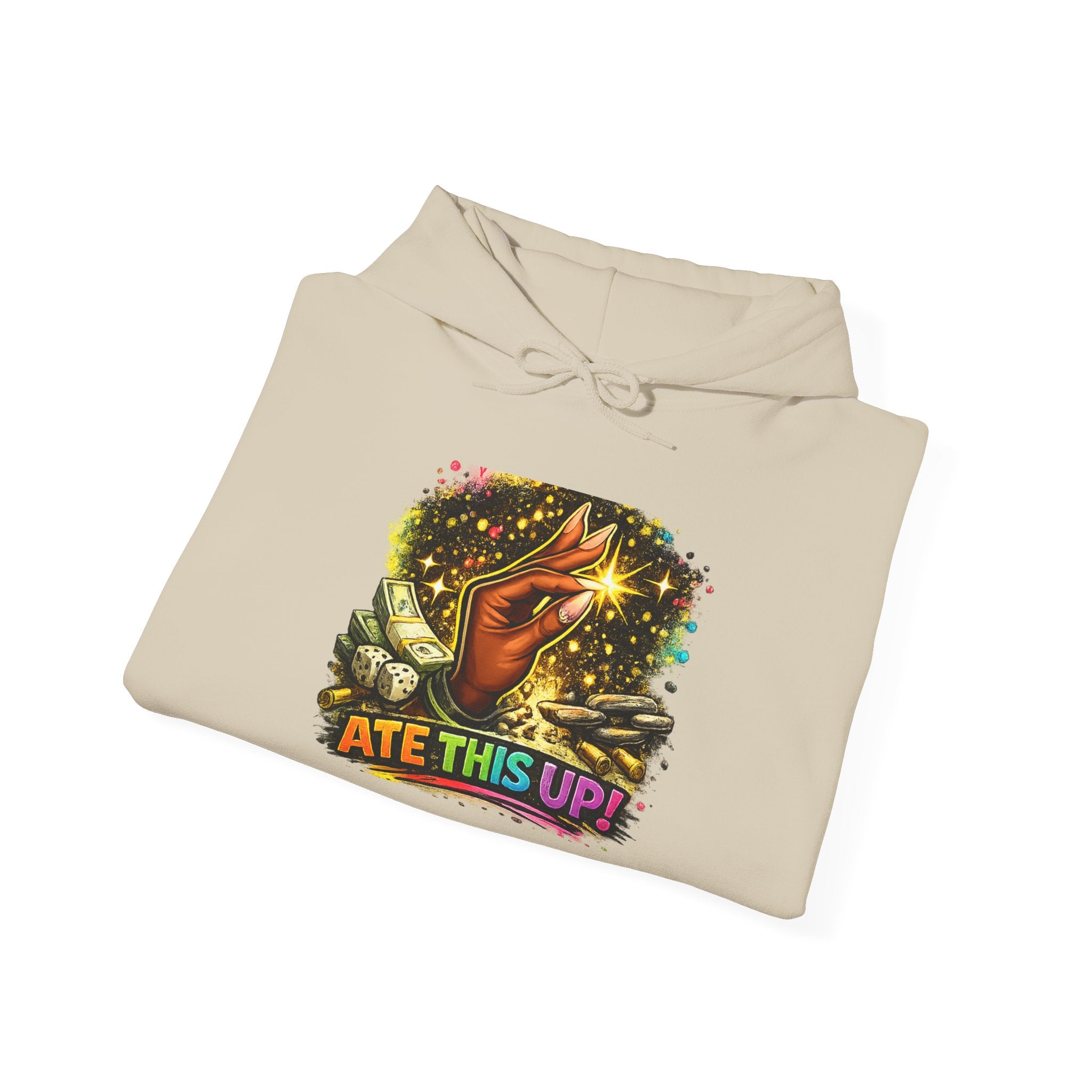 Hoodie — 'Ate This Up!' Retro Cosmic Hand Graphic Hoodie