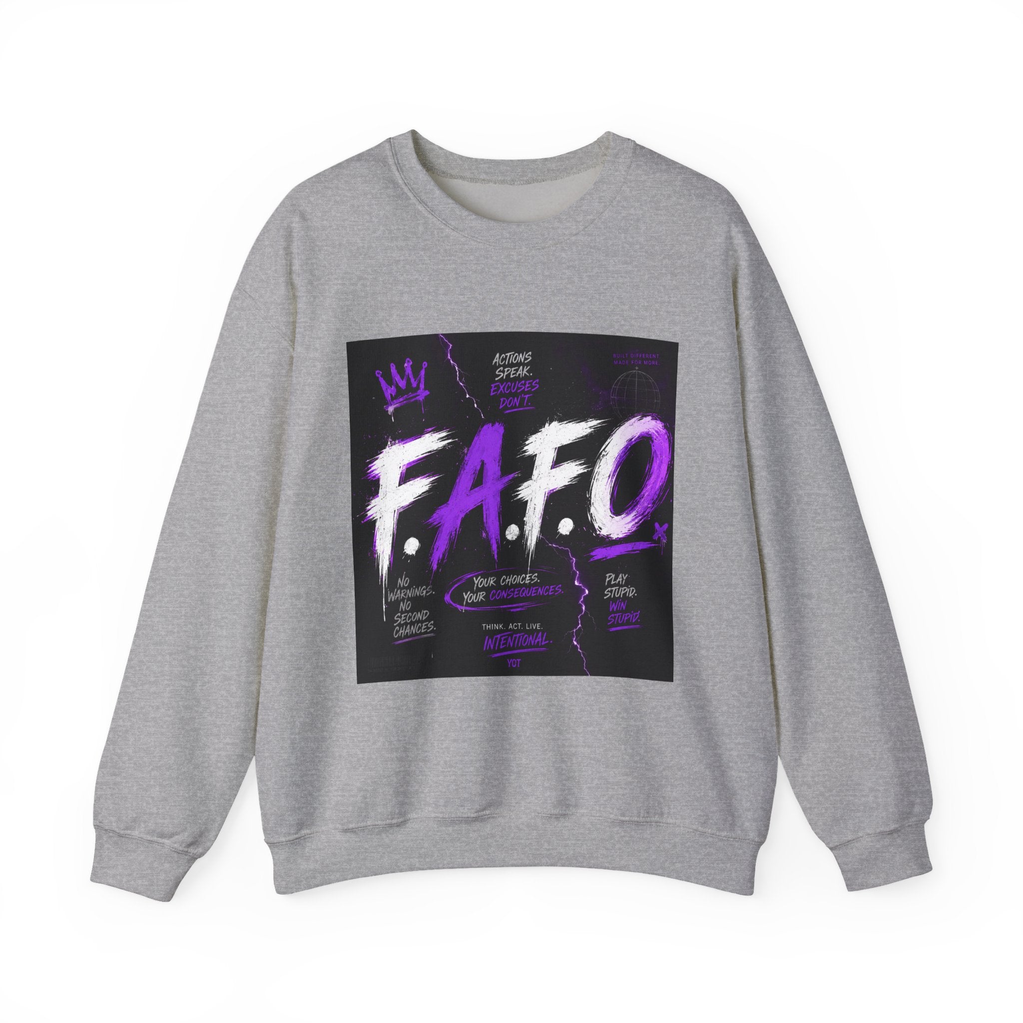 FAFO Graffiti Crewneck Sweatshirt — Bold Purple Streetwear Pullover