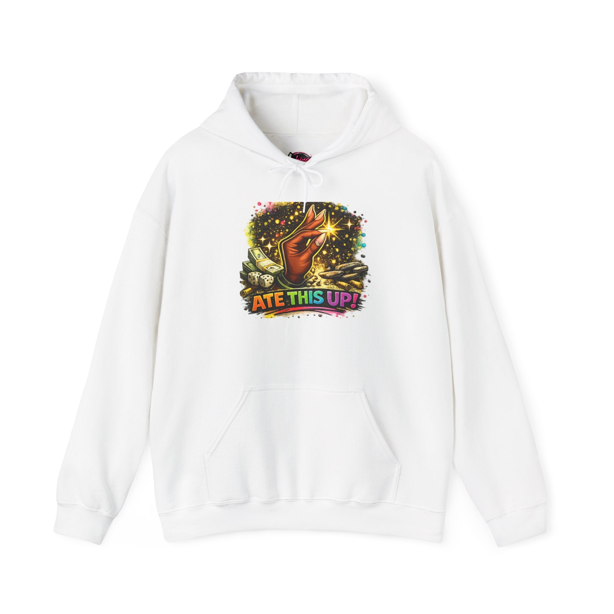 Hoodie — 'Ate This Up!' Retro Cosmic Hand Graphic Hoodie
