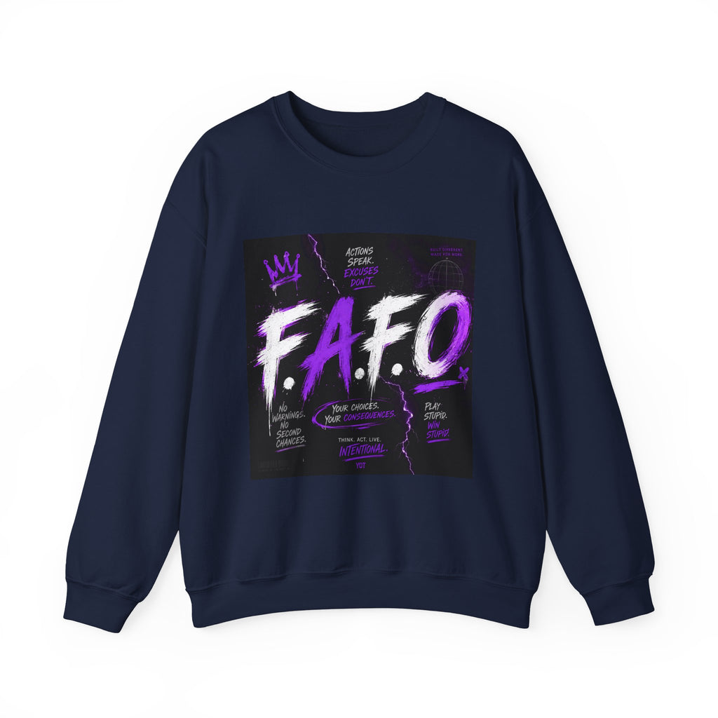 FAFO Graffiti Crewneck Sweatshirt — Bold Purple Streetwear Pullover