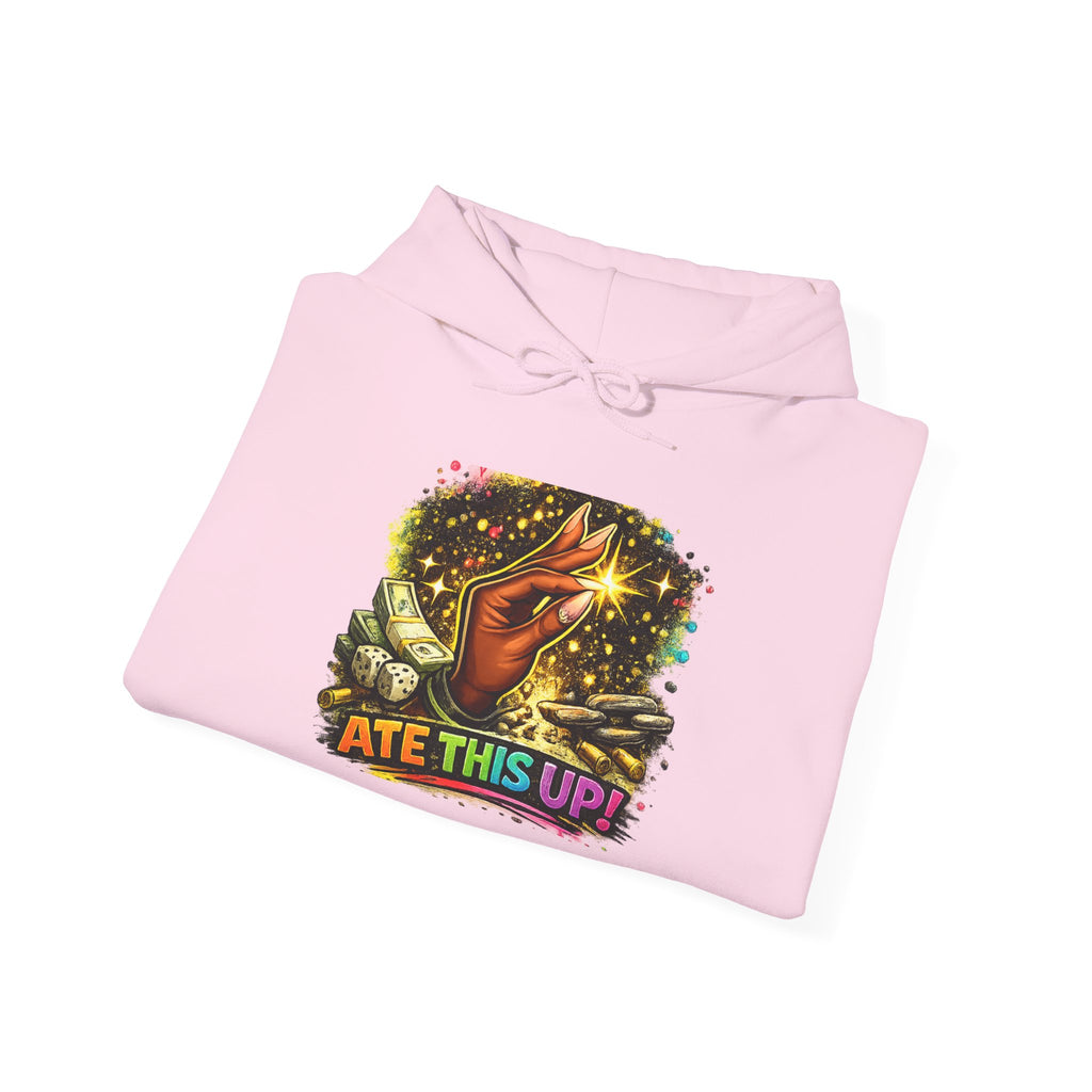 Hoodie — 'Ate This Up!' Retro Cosmic Hand Graphic Hoodie